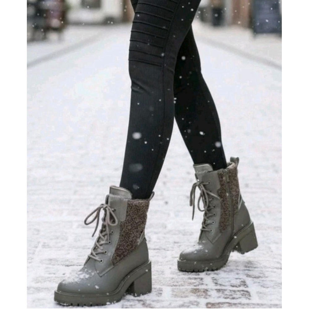 Franco Sarto Dizzy Snow Combat Duck Boot Chunky Block Heel 7.5 M Grey Gray Teddy
